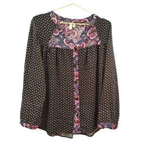 Sahalie Button Down Rayon Peasant Blouse size XL